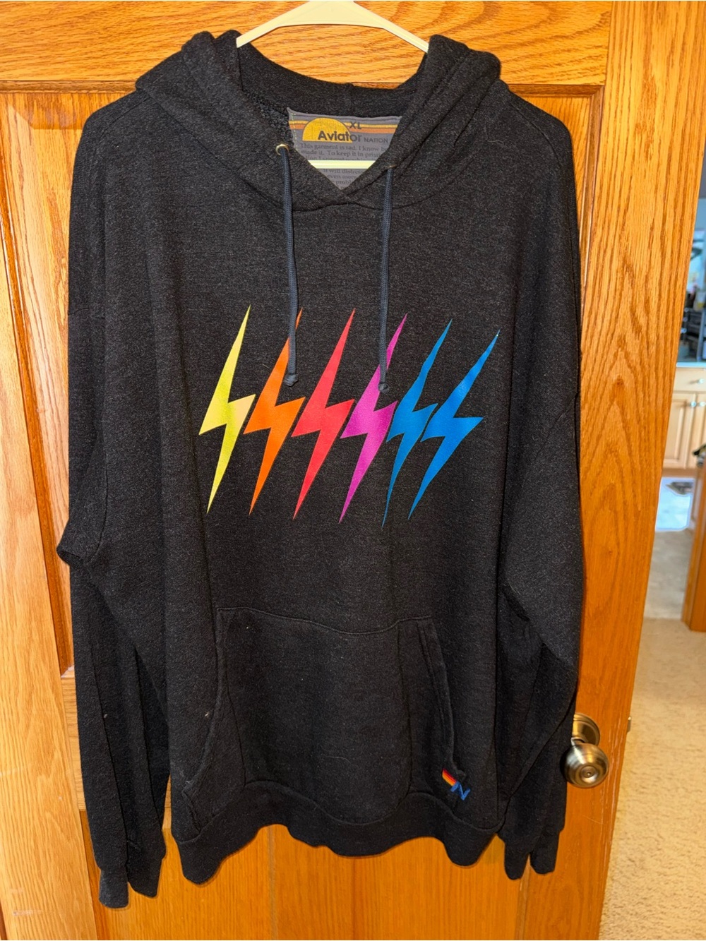 Aviator Nation Black Rainbow Lightning Bolt Hoodie & Jogger SET RARE - Picture 2 of 7
